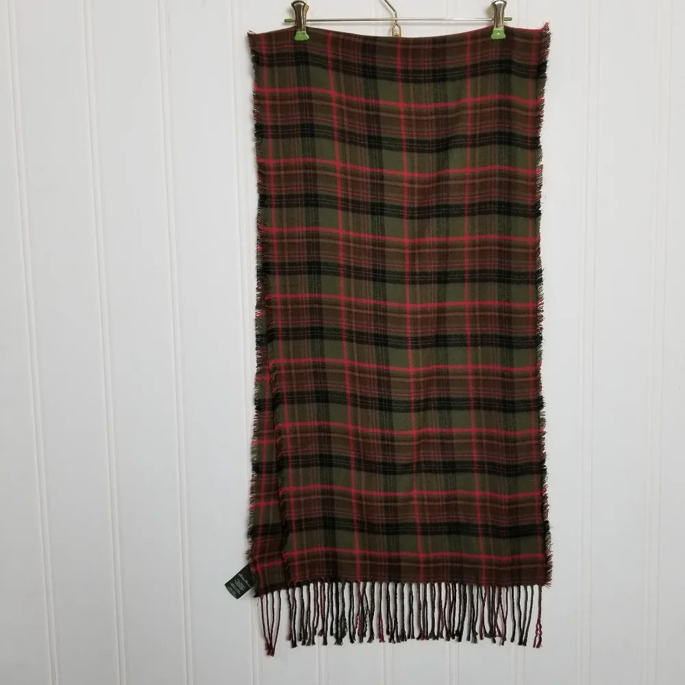 Eddie Bauer Red Green Plaid Flannel Scarf Fringe Winter Cozy Classic